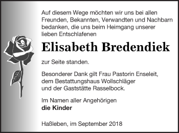 Traueranzeige von Elisabeth Bredendiek von Templiner Zeitung