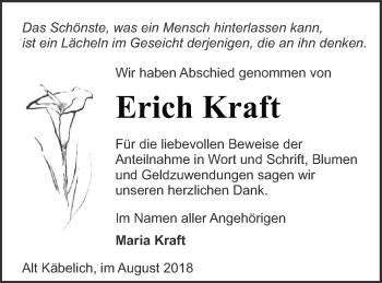 Traueranzeige von Erich Kraft von Strelitzer Zeitung