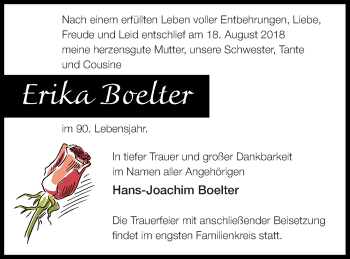 Traueranzeige von Erika Boelter von Mecklenburger Schweiz