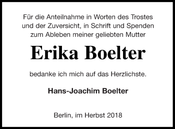 Traueranzeige von Erika Boelter von Mecklenburger Schweiz