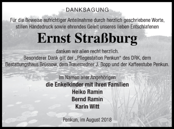 Traueranzeige von Ernst Straßburg von Pasewalker Zeitung