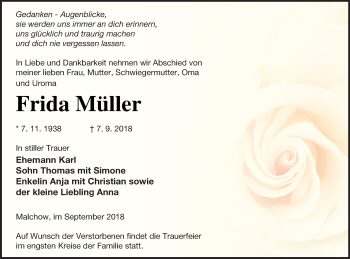 Traueranzeige von Frida Müller von Müritz-Zeitung