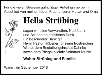 Traueranzeige von Hella Strübing von Müritz-Zeitung