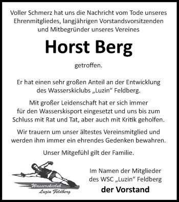 Traueranzeige von Horst Berg von Strelitzer Zeitung