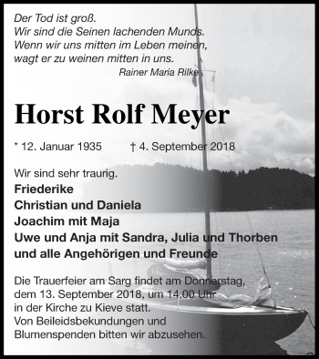 Traueranzeige von Horst Rolf Meyer von Müritz-Zeitung