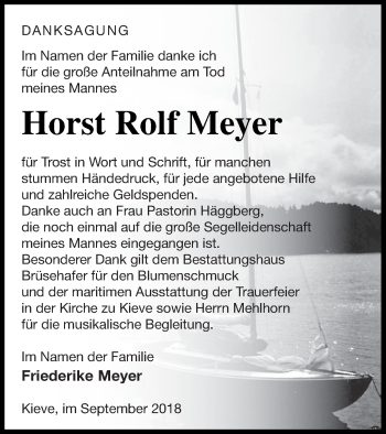 Traueranzeige von Horst Rolf Meyer von Müritz-Zeitung