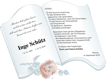 Traueranzeige von Inge Schütz von Pasewalker Zeitung