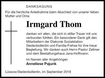 Traueranzeige von Irmgard Thom von Neubrandenburger Zeitung