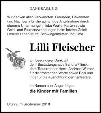 Traueranzeige von Lilli Fleischer von Neubrandenburger Zeitung