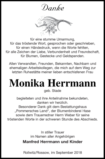 Traueranzeige von Monika Herrmann von Pasewalker Zeitung