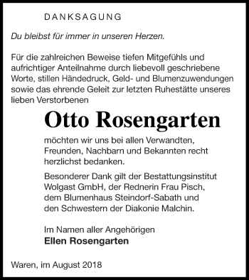 Traueranzeige von Otto Rosengarten von Müritz-Zeitung