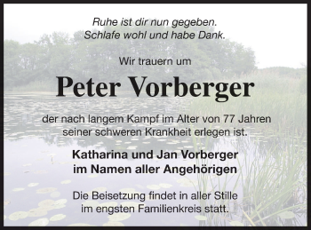 Traueranzeige von Peter Vorberger von Strelitzer Zeitung