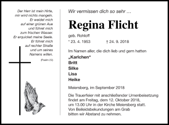 Traueranzeige von Regina Flicht von Haff-Zeitung