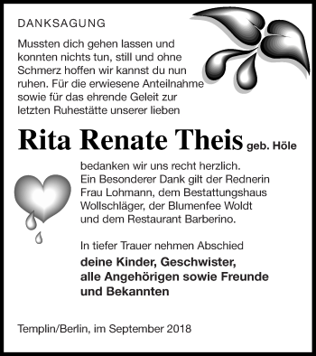 Traueranzeige von Rita Renate Theis von Templiner Zeitung