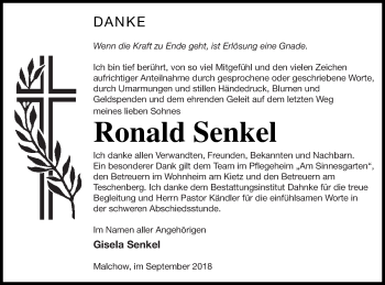 Traueranzeige von Ronald Senkel von Müritz-Zeitung