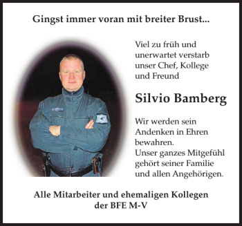 Traueranzeige von Silvio Bamberg von Zeitung für die Landeshauptstadt