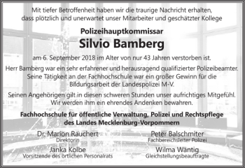 Traueranzeige von Silvio Bamberg von Zeitung für die Landeshauptstadt