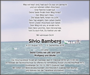 Traueranzeige von Silvio Bamberg von Zeitung für die Landeshauptstadt