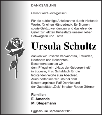 Traueranzeige von Ursula Schultz von Haff-Zeitung