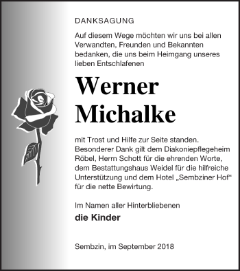 Traueranzeige von Werner Michalke von Müritz-Zeitung