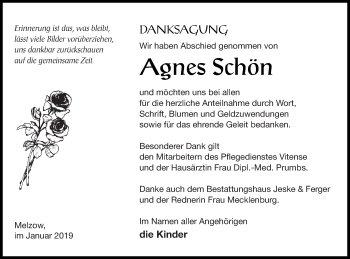 Traueranzeige von Agnes Schön von Prenzlauer Zeitung