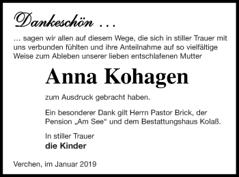 Traueranzeige von Anna Kohagen von Demminer Zeitung