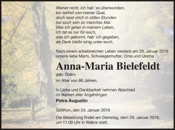 Traueranzeige von Anna-Maria Bielefeldt von Müritz-Zeitung