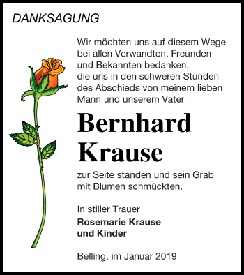 Traueranzeige von Bernhard Krause von Pasewalker Zeitung