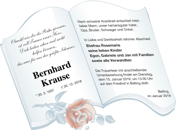 Traueranzeige von Bernhard Krause von Pasewalker Zeitung