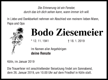 Traueranzeige von Bodo Ziesemeier von Neubrandenburger Zeitung