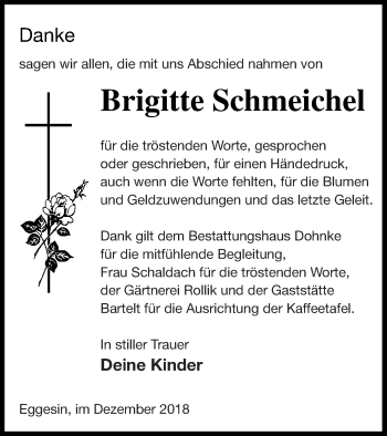 Traueranzeige von Brigitte Schmeichel von Haff-Zeitung