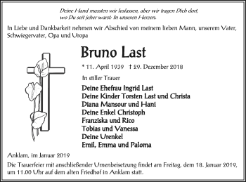 Traueranzeige von Bruno Last von Vorpommern Kurier