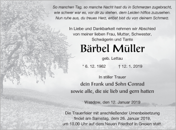 Traueranzeige von Bärbel Müller von Mecklenburger Schweiz