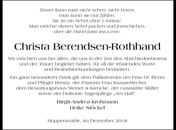 Traueranzeige von Christa Berendsen-Rothhand von Haff-Zeitung