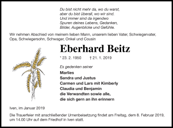 Traueranzeige von Eberhard Beitz von Vorpommern Kurier