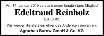 Traueranzeige von Edeltraud Reinholz von Treptower Tageblatt