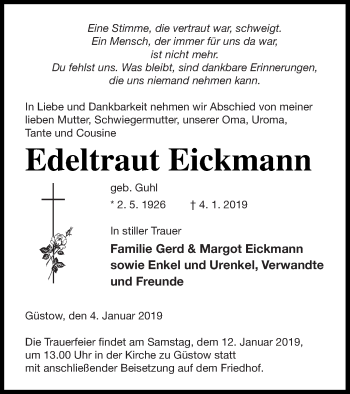 Traueranzeige von Edeltraut Eickmann von Prenzlauer Zeitung