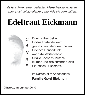 Traueranzeige von Edeltraut Eickmann von Prenzlauer Zeitung