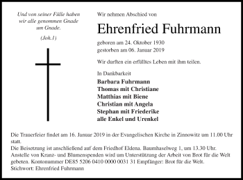 Traueranzeige von Ehrenfried Fuhrmann von Haff-Zeitung