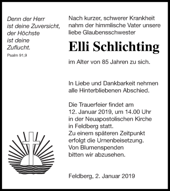 Traueranzeige von Elli Schlichting von Strelitzer Zeitung