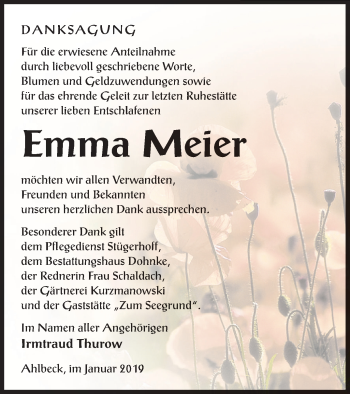 Traueranzeige von Emma Meier von Haff-Zeitung