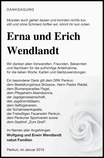 Traueranzeige von Erich Wendlandt von Pasewalker Zeitung