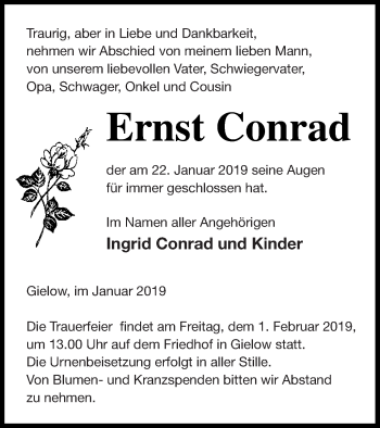 Traueranzeige von Ernst Conrad von Mecklenburger Schweiz