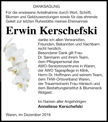 Traueranzeige von Erwin Kerschefski von Müritz-Zeitung