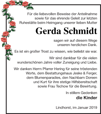 Traueranzeige von Gerda Schmidt von Pasewalker Zeitung