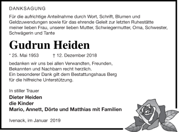 Traueranzeige von Gudrun Heiden von Mecklenburger Schweiz