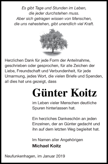 Traueranzeige von Günter Koitz von Templiner Zeitung