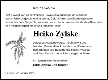 Traueranzeige von Heiko Zylske von Müritz-Zeitung