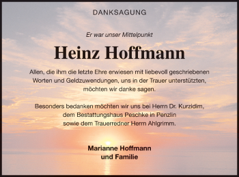 Traueranzeige von Heinz Hoffmann von Strelitzer Zeitung