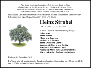 Traueranzeige von Heinz Strobel von Prenzlauer Zeitung